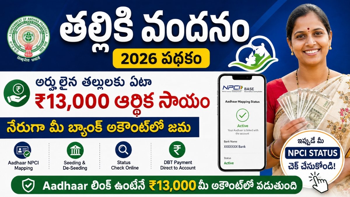 Thalliki Vandanam Aadhar NPCI Seeding Status check 2026 Thalliki Vandanam Aadhar NPCI Seeding Status check 2026