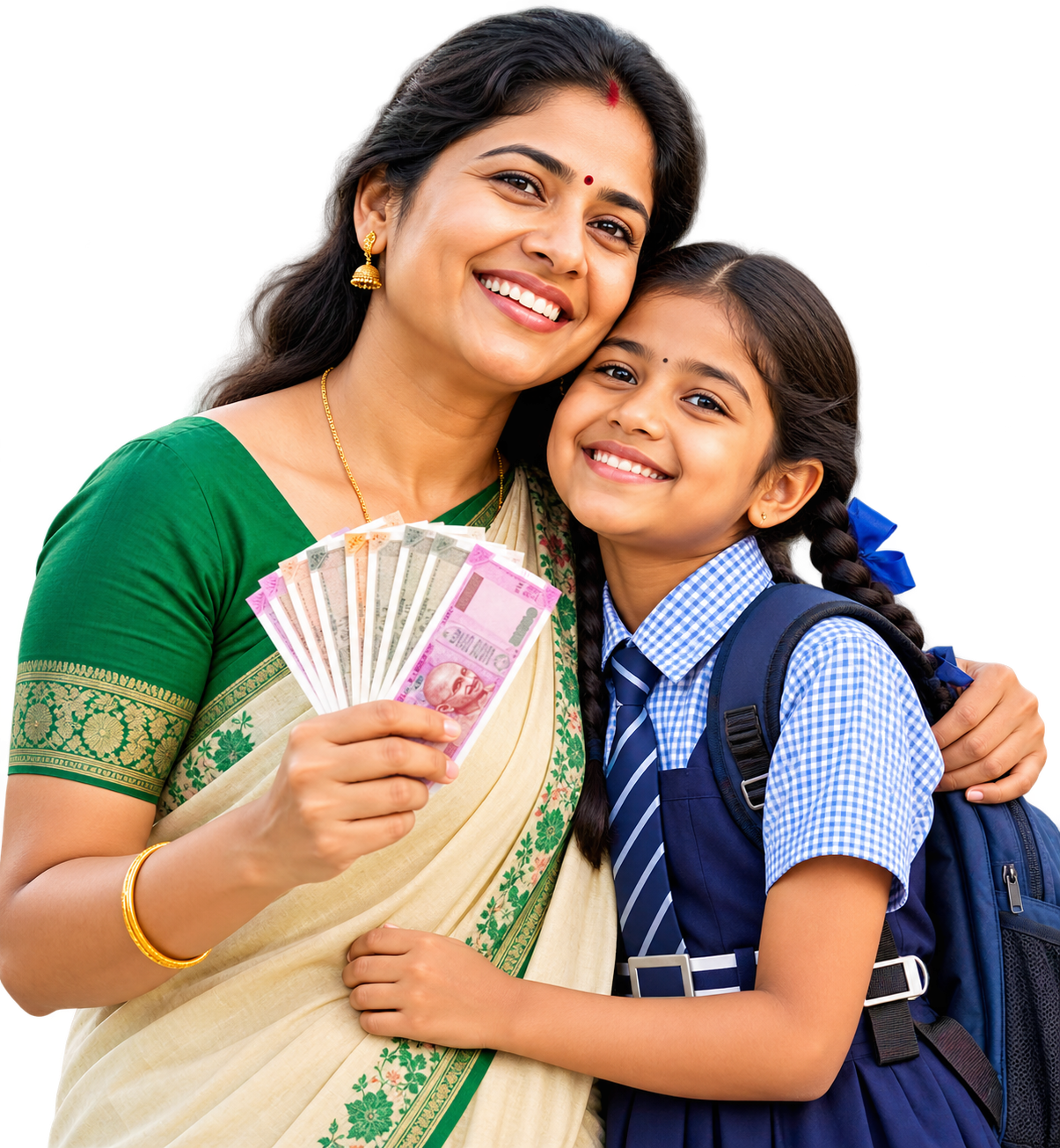 Mother and school child for Thalliki Vandanam scheme information